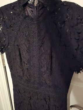 Antonio Melani Womens Jumpsuit Full Lace Round Neck Shortsleeve Black